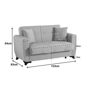 Modesto 2-seater sofa bed with storage, brown fabric, 153x84x86cm