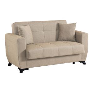 Modesto 2-seater sofa bed with storage, cream fabric, 153x84x86cm
