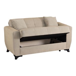 Modesto 2-seater sofa bed with storage, cream fabric, 153x84x86cm