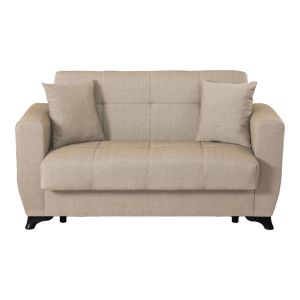 Modesto 2-seater sofa bed with storage, cream fabric, 153x84x86cm