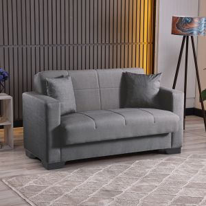 Modesto 2-seater sofa bed with storage, gray fabric, 153x84x86cm