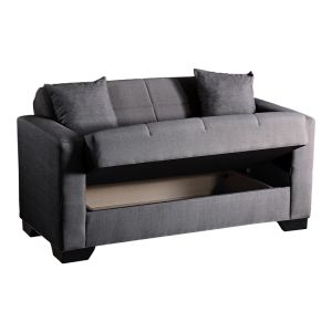 Modesto 2-seater sofa bed with storage, gray fabric, 153x84x86cm