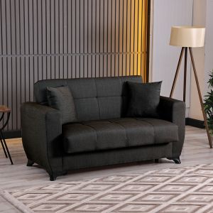 Modesto 2-seater sofa bed with storage, black fabric, 153x84x86cm