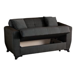 Modesto 2-seater sofa bed with storage, black fabric, 153x84x86cm