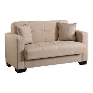 2-seater sofa bed Vox with storage space, beige fabric, 150x84x83cm
