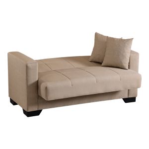 2-seater sofa bed Vox with storage space, beige fabric, 150x84x83cm