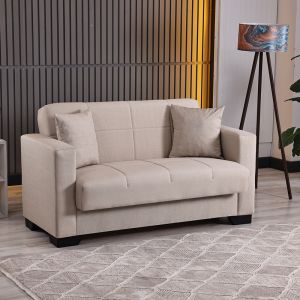 Vox 2-seater sofa bed with storage, cream fabric, 150x84x83cm