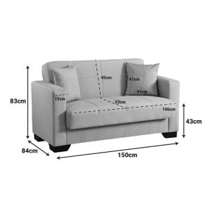 Vox 2-seater sofa bed with storage, cream fabric, 150x84x83cm
