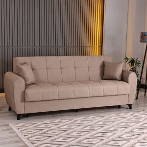 3-seater sofa bed Lincoln with storage, beige fabric, 226x84x93cm