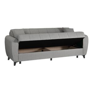 Lincoln 3-seater sofa bed with storage, light gray fabric, 226x84x93cm