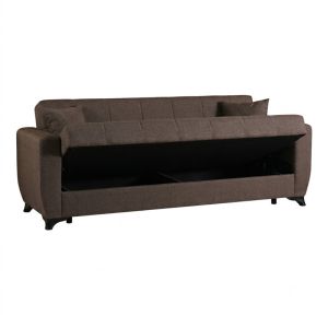 Modesto 3-seater sofa bed with storage, brown fabric, 213x84x86cm
