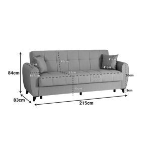 Modesto 3-seater sofa bed with storage, brown fabric, 213x84x86cm