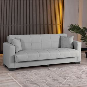 Vox 3-seater sofa bed with storage, light gray fabric, 210x84x83cm