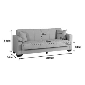 Vox 3-seater sofa bed with storage, light gray fabric, 210x84x83cm