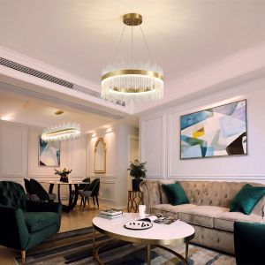 LED полилей Crown в златисто с кристали, размер 40x30 см