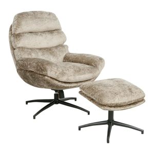 Swivel armchair FL2525 with metal legs and footrest, green color 93X78X99CM