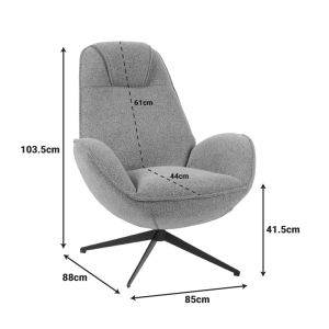 Swivel armchair Flago boucle fabric anthracite 85x88x103.5cm