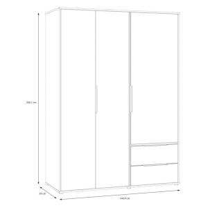 Wardrobe Aria, Mauvella oak color, 145X59X200 cm