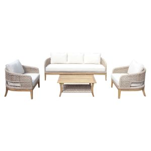 Garden set Riviera sofa, armchairs and table 4 pcs. solid acacia-beige fabric