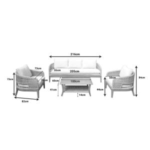 Garden set Riviera sofa, armchairs and table 4 pcs. solid acacia-beige fabric