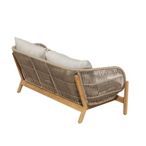 Verilan two-seater sofa, acacia wood-fabric in natural beige color, 163x77x70cm