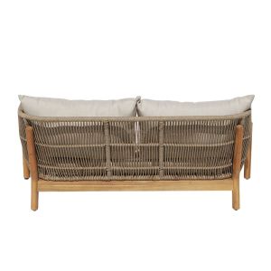 Verilan two-seater sofa, acacia wood-fabric in natural beige color, 163x77x70cm