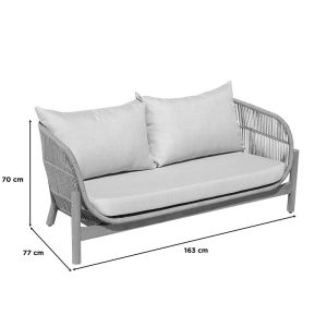Verilan two-seater sofa, acacia wood-fabric in natural beige color, 163x77x70cm