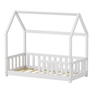 Bambie children's bed with railing Montessori type pine wood in white shade 70x140cm