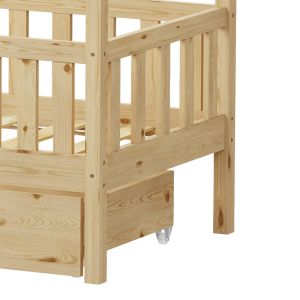 Bendina Montessori style children's bed with drawer, pine wood in a natural shade, 70x140cm