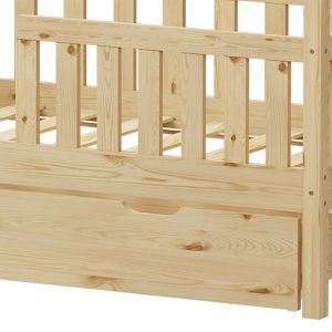 Bendina Montessori style children's bed with drawer, pine wood in a natural shade, 70x140cm