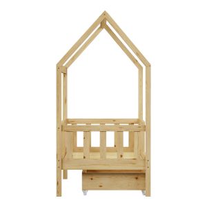 Bendina Montessori style children's bed with drawer, pine wood in a natural shade, 70x140cm