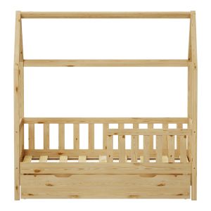 Bendina Montessori style children's bed with drawer, pine wood in a natural shade, 70x140cm
