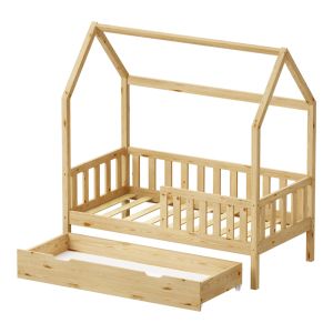 Bendina Montessori style children's bed with drawer, pine wood in a natural shade, 70x140cm