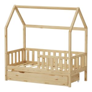 Bendina Montessori style children's bed with drawer, pine wood in a natural shade, 70x140cm