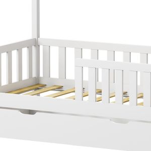Bendina Montessori style children's bed with drawer, pine wood in white shade, 70x140cm