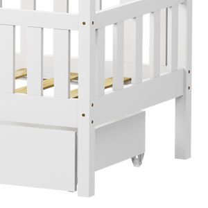 Bendina Montessori style children's bed with drawer, pine wood in white shade, 70x140cm