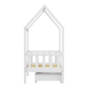Bendina Montessori style children's bed with drawer, pine wood in white shade, 70x140cm