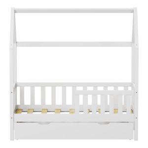 Bendina Montessori style children's bed with drawer, pine wood in white shade, 70x140cm
