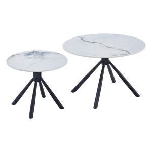 Set of 2 coffee tables Avrian white - black color 70X45+50X41CM