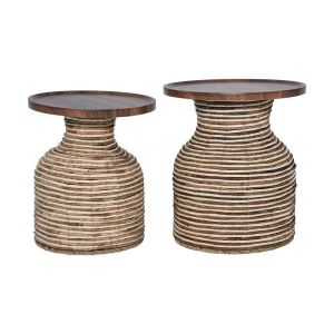 Set of 2 coffee tables FL24054 brown-beige color 40X40X45CM and 45X45X50CM