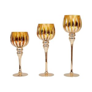 Set of 3 glass candlesticks FL6880 golden-amber color 30-35-40cm