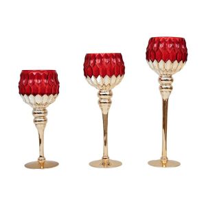 Set of 3 glass candlesticks FL6910 red-gold color 30-35-40cm