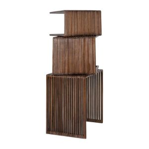 Set of 3 coffee tables Gaia brown color 41X34X50CM &amp; 32X34X46CM &amp; 23X34X40CM