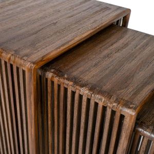 Set of 3 coffee tables Gaia brown color 41X34X50CM &amp; 32X34X46CM &amp; 23X34X40CM