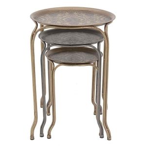 S/3 METAL TRAY TABLE IN GOLD-SILVER COLOR 43X43X60