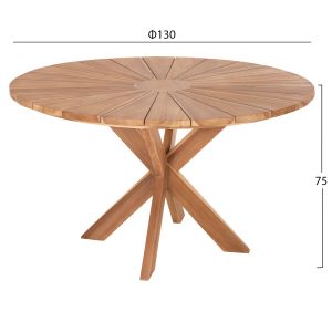 Round teak dining table in natural matte finish D130x75hcm HM9868