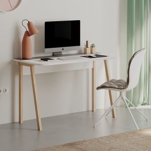 Minimalist desk Malia in white-natural-gray 120x60.5x75cm