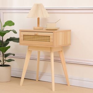 Нощно шкафче Scandy борово дърво-ратан в естествен цвят 48x36x55см