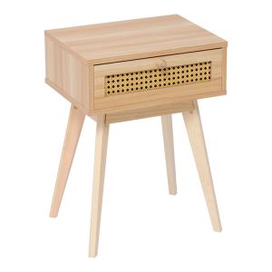 Нощно шкафче Scandy борово дърво-ратан в естествен цвят 48x36x55см