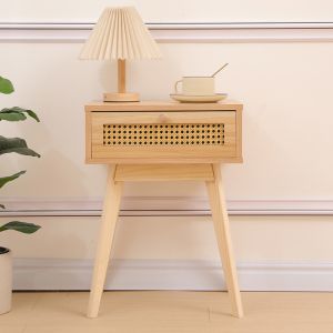 Нощно шкафче Scandy борово дърво-ратан в естествен цвят 48x36x55см